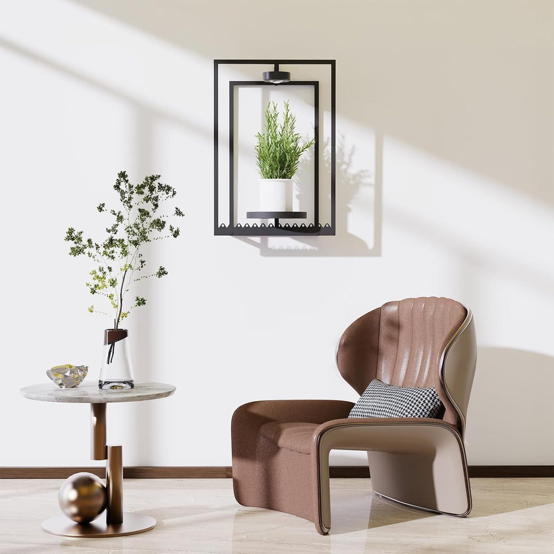 Frame Plant Wall Stand with Grow Light, Black Display Wall Plant Holder for Hanging Plants Medium 2,
