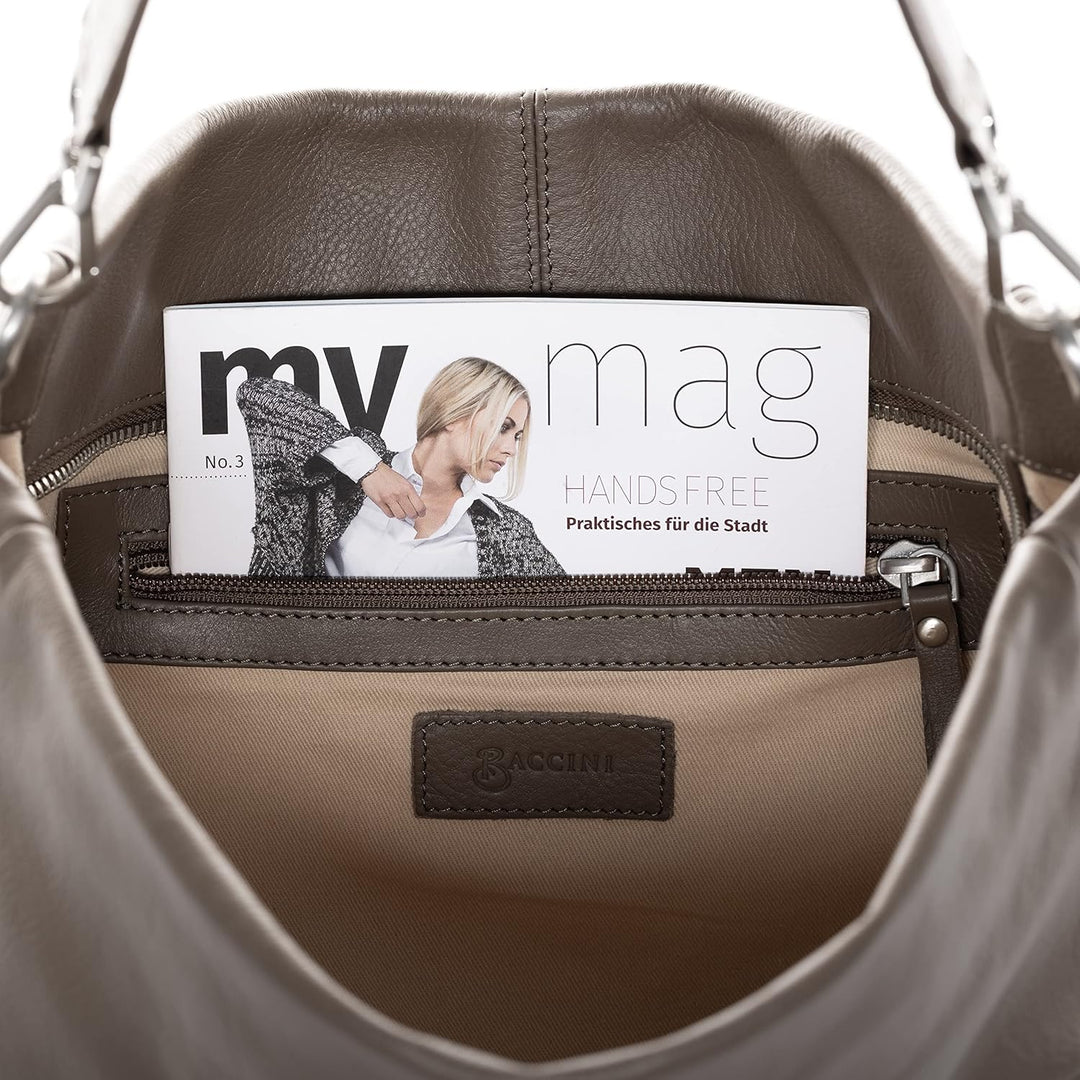 BACCINI Hobo Bag REMI aus Nappa-Leder I Beuteltasche für Damen I Schultertasche handgefertigt Taupe,