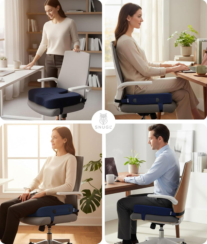SNUGL Sitzkissen orthopädisch Memory Foam Steissbeinkissen | Stuhlkissen gegen Rückenschmerzen | Erg
