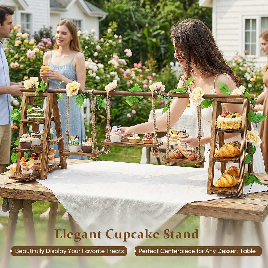 Cupcake-Ständer aus Holz,Etagere 3 Etagen mit 9 Tabletts aus Holz für Lebensmittel,Tortenständer 3 E