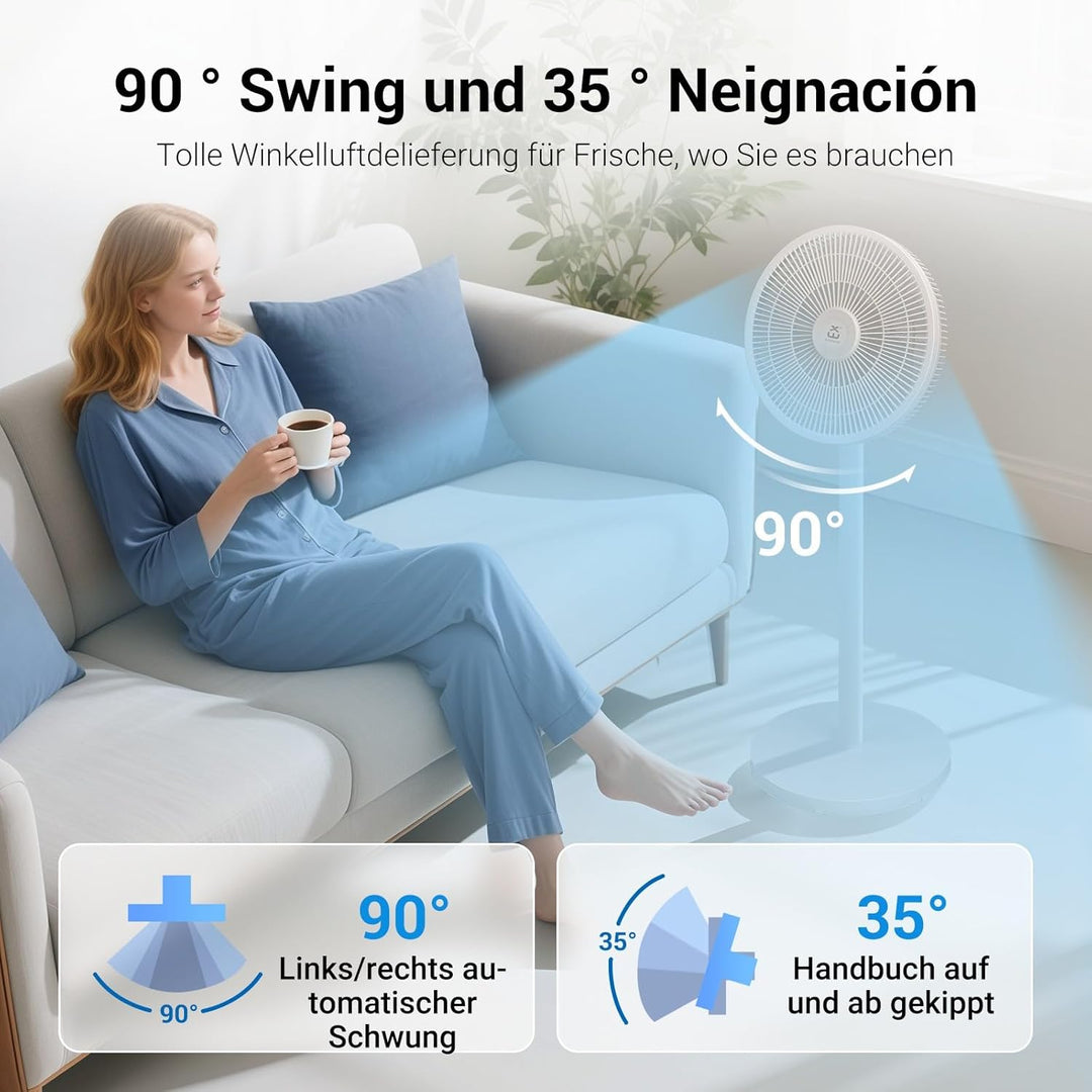 EXTRASTAR Standventilator mit abnehmbarer Stange (91cm/63.5cm), 3 Geschwindigkeitsstufen, 90° Oszill