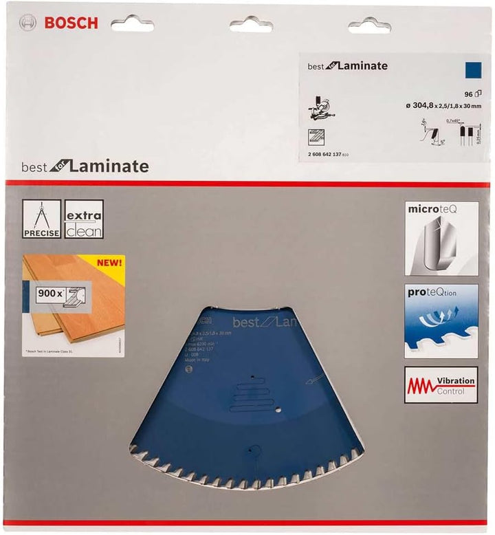 Bosch Professional 2608642137 Kreissägeblatt Best for Laminate 304.8 x 30 x 2.5/1.8 mm Z96TR-F