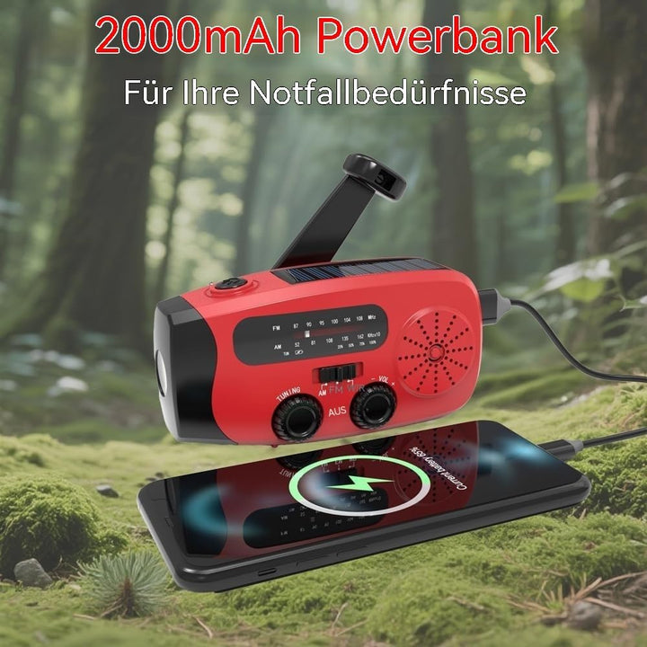 Aufziehbares Solarradio, Notfallradio, tragbares Solar-Notfallradio.2000 mAh wiederaufladbare Powerb