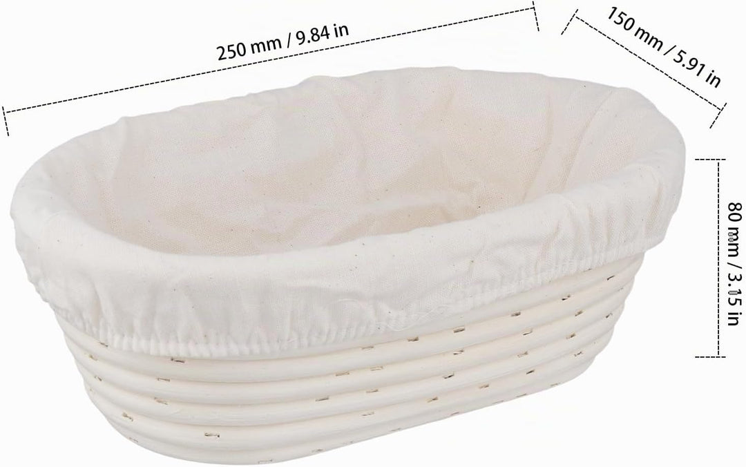 2 Stück 25 x 15 x 8cm Gärkörbchen Oval, Brot Gärkorb mit Leineneinsatz, Naturrattan Oval Brotkörbche