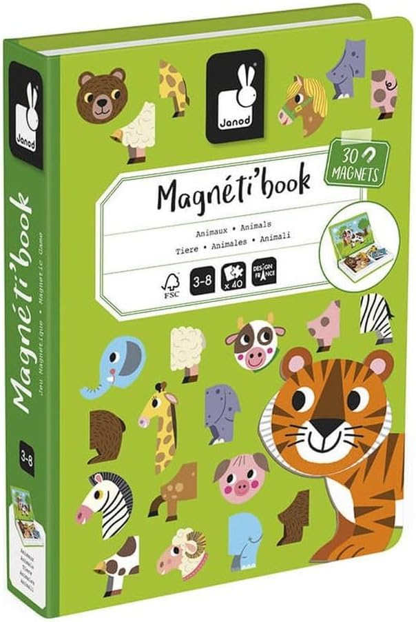 Janod - MagnetiBook Animals - Part Educational Magnetic Game Teaches Fine Motor Skills and Imaginati