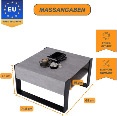 CraftPAK Couchtisch mit Stauraum | moderner Wohnzimmertisch aus Holzwerkstoff | massiv und stabil |