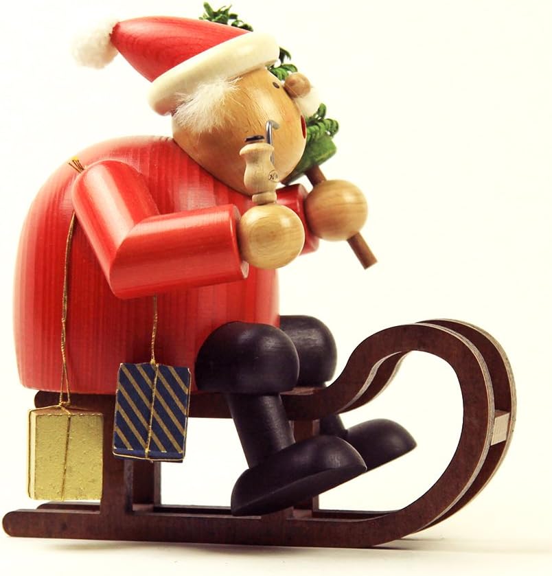 KWO Olbernhau Räuchermann Weihnachtsmann mit Schlitten, 18 cm, Mehrfarbig