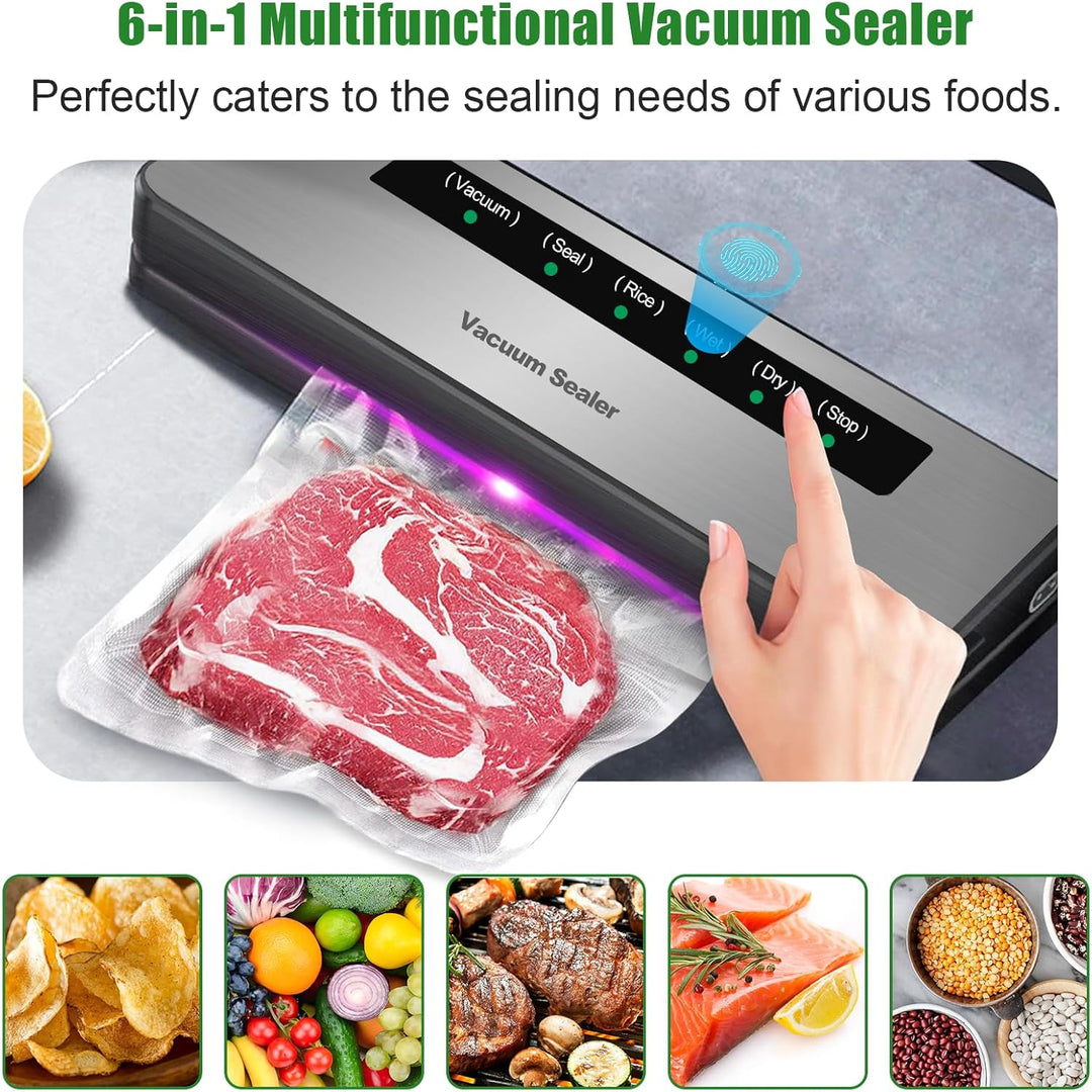 Vakuumiergerät für Lebensmittel, 6 in 1 Automatische Trocken- und Feuchtlebensmittel Vakuumiergerät,