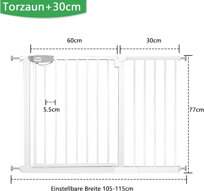 UISEBRT Türschutzgitter Ohne Bohren Treppenschutzgitter für Kinder 105 - 115cm breit, Auto-Close Bab