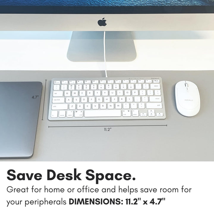 Macally SLIMKEYCA, kompakte USB -A-Tastatur für Mac, US QWERTY Tasten-Layout Silber, Silber