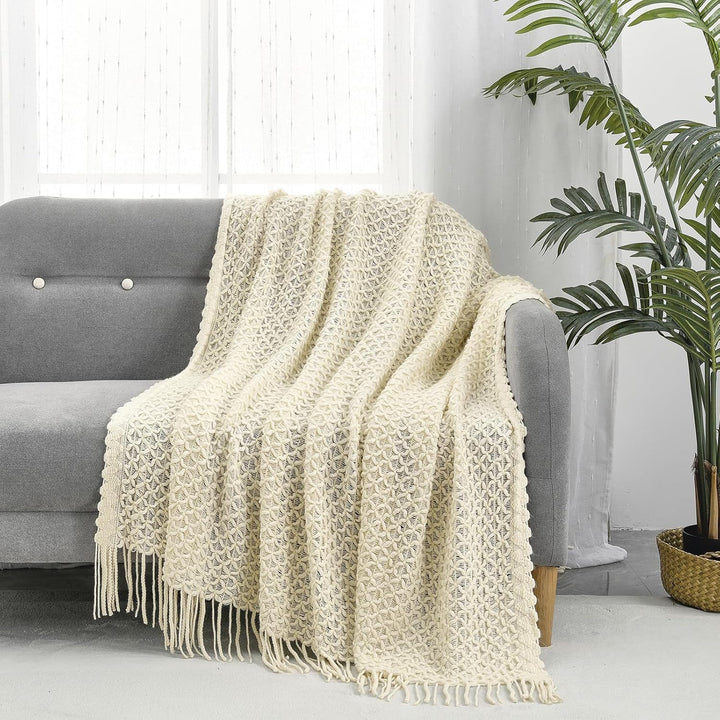 CREVENT Landhaus-Stil Boho Strickdecke für Couch Sofa Sessel Bett Wohnzimmer Dekoration, Weich Warm