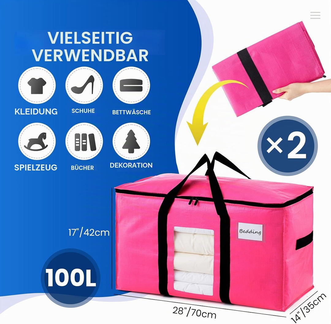 TAILI Umzugstasche mit Reissverschluss, 2 PCS Rosa Grosse Aufbewahrungstasche mit Griffe &amp; Deckel Si