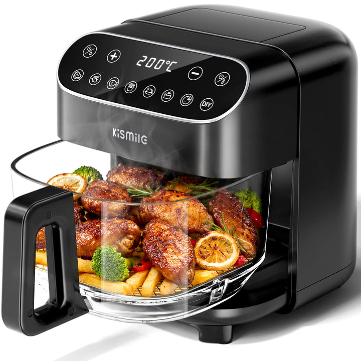Kismile Glas Airfryer 4,7L, Heissluftfritteuse, Borosilikatglas, Touchscreen | 4,7L Borosilikatglas-