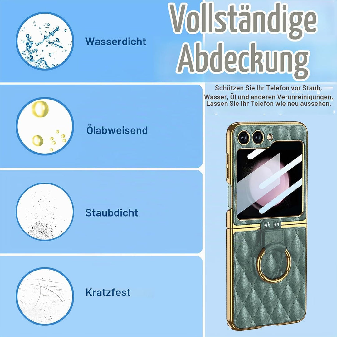Miimall Lederhülle Kompatibel mit Samsung Galaxy Z Flip 5 Hülle mit Kameraschutz, Z Flip 5 Case mit