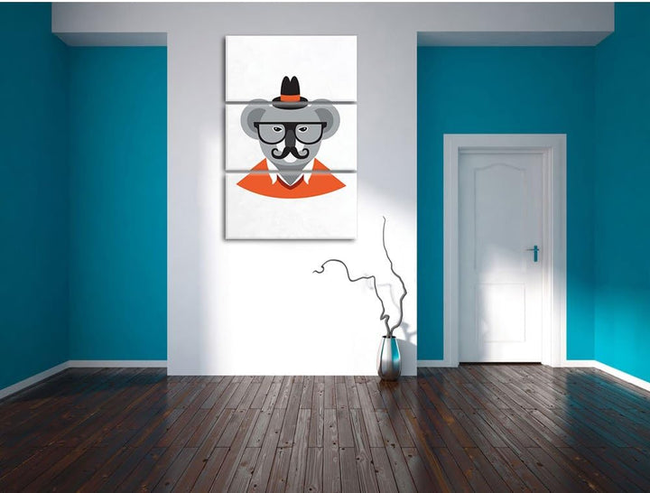 Pixxprint Hipster Koala als Leinwandbild/Grösse: 3 Teilig (120x80) cm/Wandbild/Kunstdruck/fertig bes