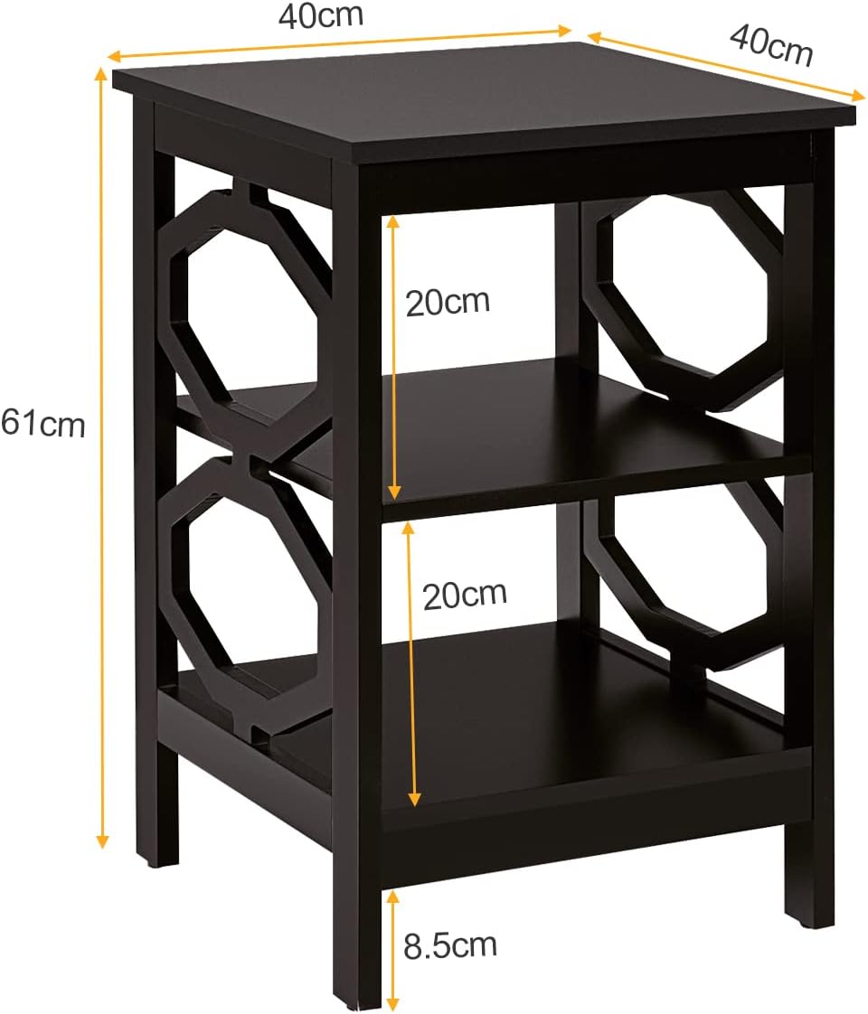 GIANTEX Nachttisch 3 Ebenen, Beistelltisch klein Nachtschrank Holz, kleine Nachtkommode Nachtkonsole