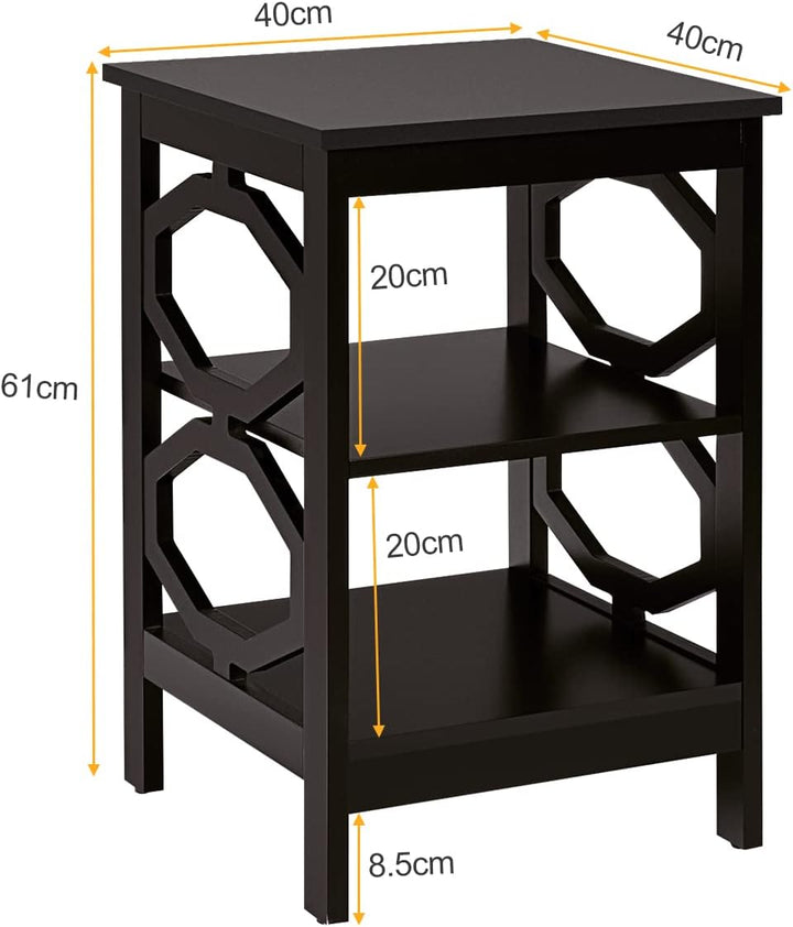 GIANTEX Nachttisch 3 Ebenen, Beistelltisch klein Nachtschrank Holz, kleine Nachtkommode Nachtkonsole