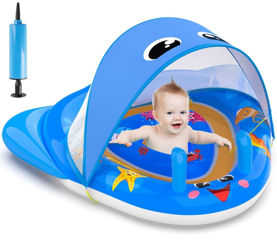 KAHEIGN Schwimmring Baby mit UPF50+ Sonnendach, 120 x 105cm Float Aufblasbare Baby Schwimmreifen Sch