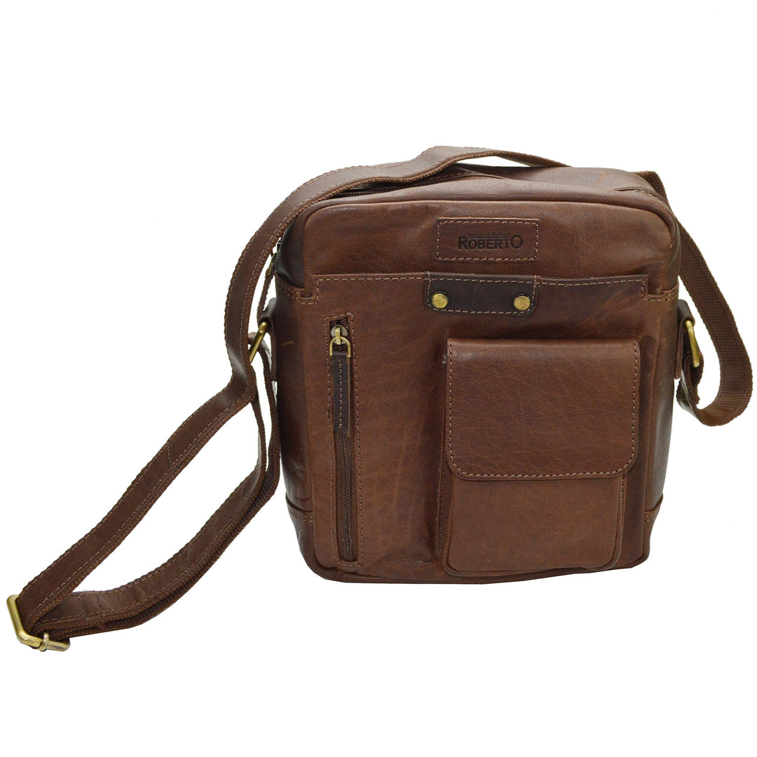 flevado Leder Schultertasche Umhängetasche Unisex Büffelleder Studitasche (dunkelbraun)