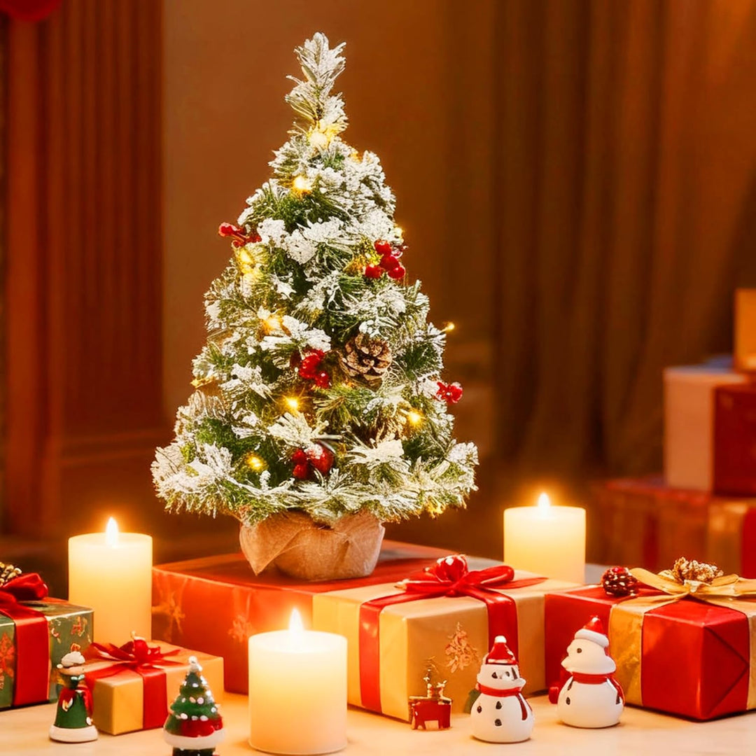 Mini Weihnachtsbäume,Weihnachtsbaum künstlich mit Weihnachtsdeko und Led Lichterkette mit Beleuchtun