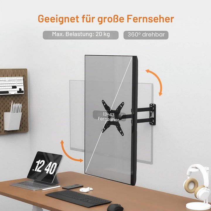 GRIFEMA TV Wandhalterung für 13-43 Zoll Bildschirme, 360° Schwenkbare Neigbare und Ausziehbar TV Mou