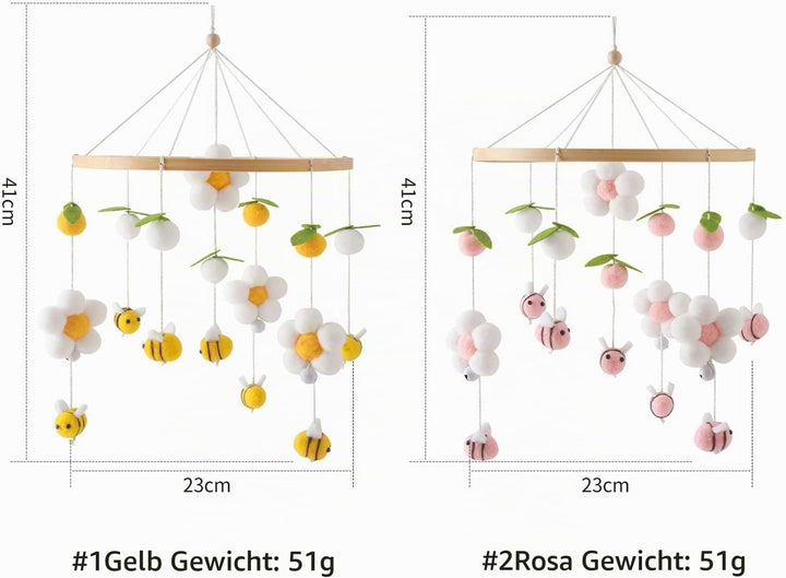Herfair Bienen Baby Mobiles Bettglocke Blumen, Mobile Baby Windspiele Babybett Anhänger Baby Mobile