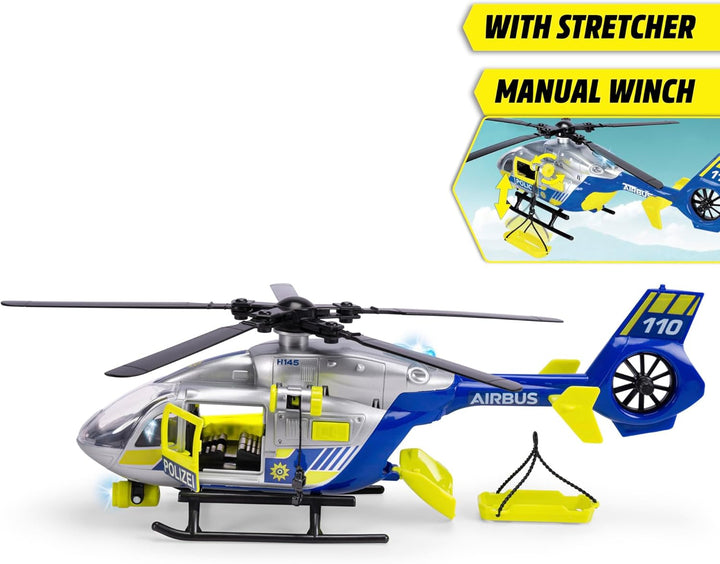 Dickie Toys - Polizei-Hubschrauber Airbus H145 (36 cm) - Spielzeug-Helikopter mit Aufzieh-Propeller,