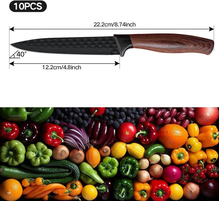 10pcs Messerset, Allzweckmesser,Gemüseschälmesser, Küchenmesser Set mit Antihaftbeschichtung, Ergono