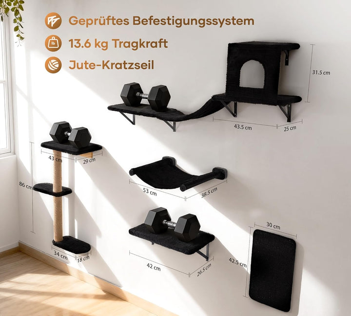Kletterwand Katzen, 5-in-1 Katzen Kletterwand Set, Stabiler Katzenmöbel für den Innenbereich mit Hän