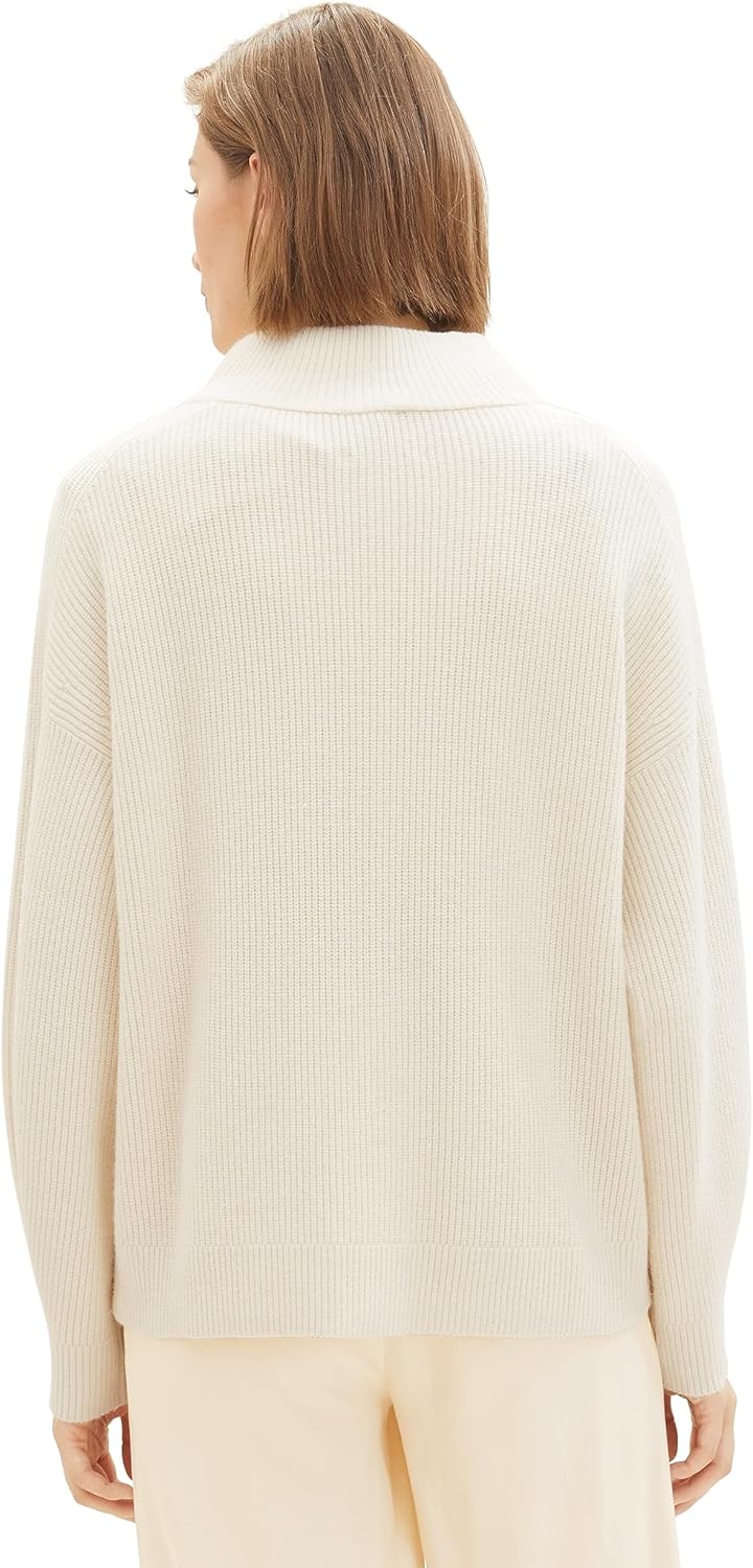 TOM TAILOR Damen Strickjacke mit Stehkragen L 10354 - Soft Beige Solid, L 10354 - Soft Beige Solid
