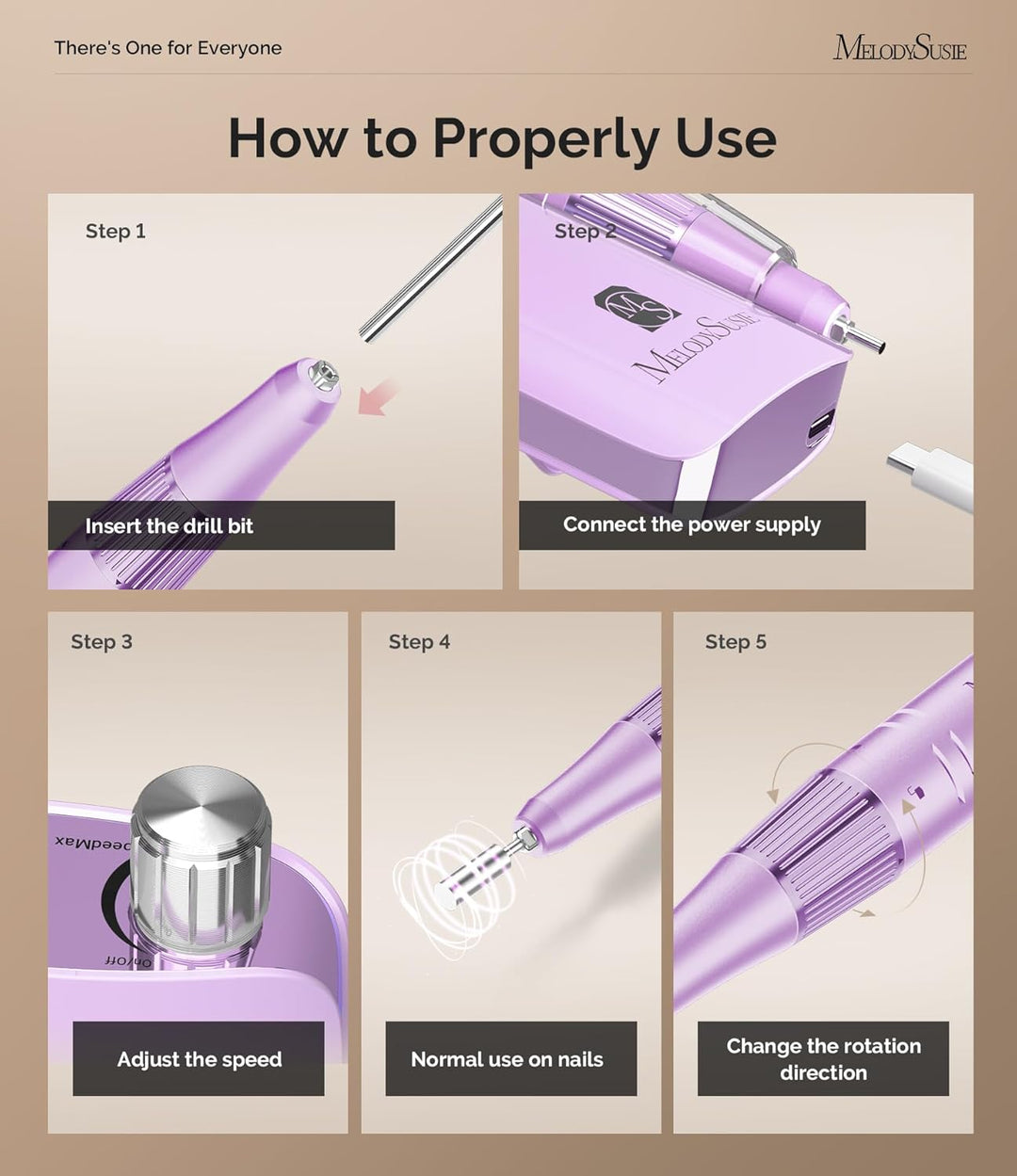 MelodySusie Tragbarer Nagelfräser 30000 RPM, SC320F Professionelle Kabellose Elektrische Nagelfeile