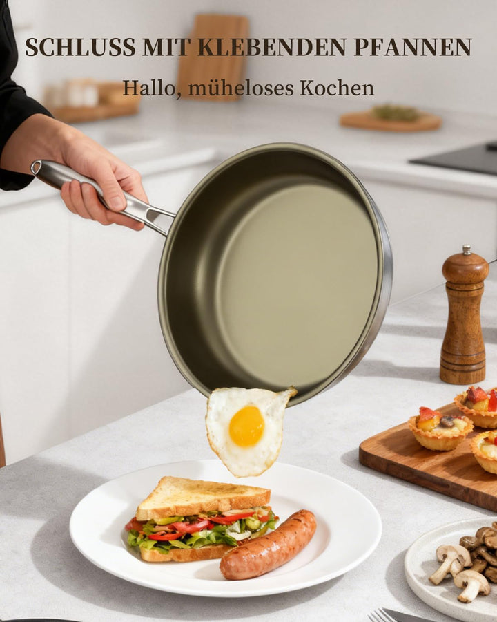 Edelstahlpfanne 28cm, Pfanne Beschichtet Antihaft, Bratpfanne induktion, PFOA &amp; PTFE-Frei, Für Alle