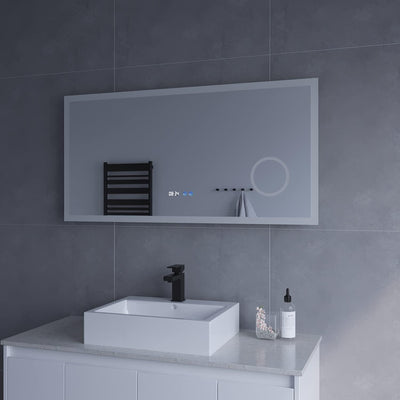 Badezimmerspiegel mit Licht Schminkspiegel Digital Uhr 120x60 cm Badspiegel mit LED Beleuchtung Kalt
