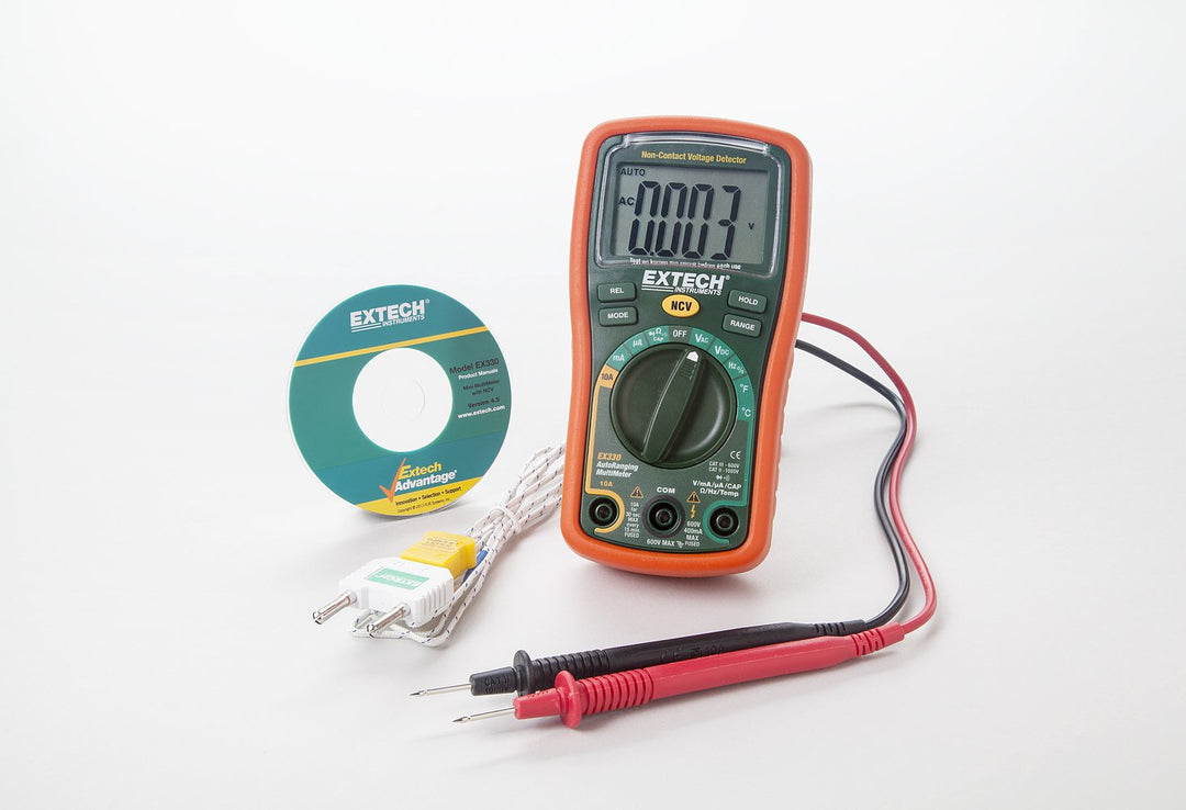 EXTECH EX330 Mini-Multimeter mit 12 Funktionen inklusive berührungslosem Spannungsprüfer