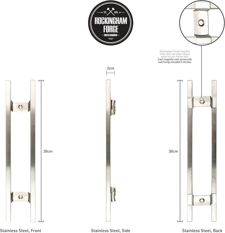 Rockingham Forge 12” Magnetisch Messerhalter aus Edelstahl – 6 Hacken 12", 12"