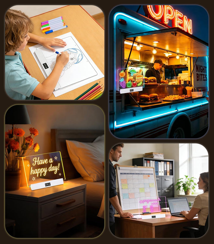 LED Zeichenbrett Kinder Schreibtafel 35*23cm LED Maltafel Notiztafel mit 8 RGB Farben & 3 Modi Ständ
