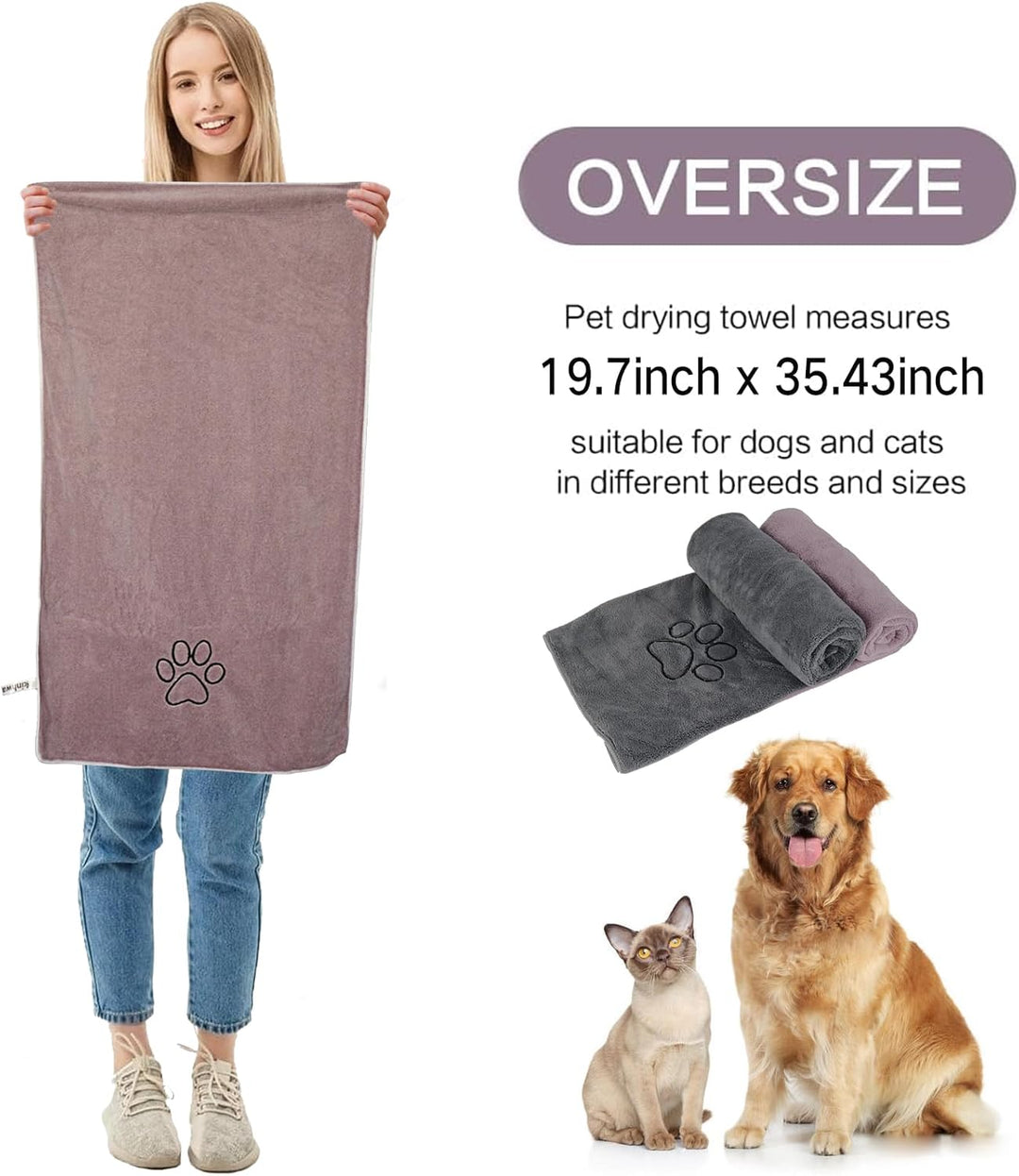 KinHwa super saugfähiges Haustierhandtuch Mikrofaser Hund Badetuch für Hunde und Katzen 76CM x 127CM