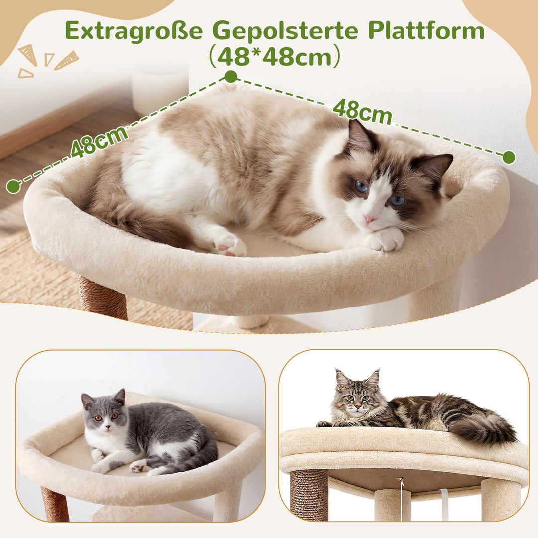 Globlazer Kratzbaum Stabil Beige mit Grosse Loungebereich für 2/3 Katzen S56 | Katzenbaum 143cm Plat