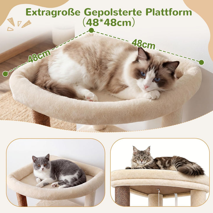 Globlazer Kratzbaum Stabil Beige mit Grosse Loungebereich für 2/3 Katzen S56 | Katzenbaum 143cm Plat