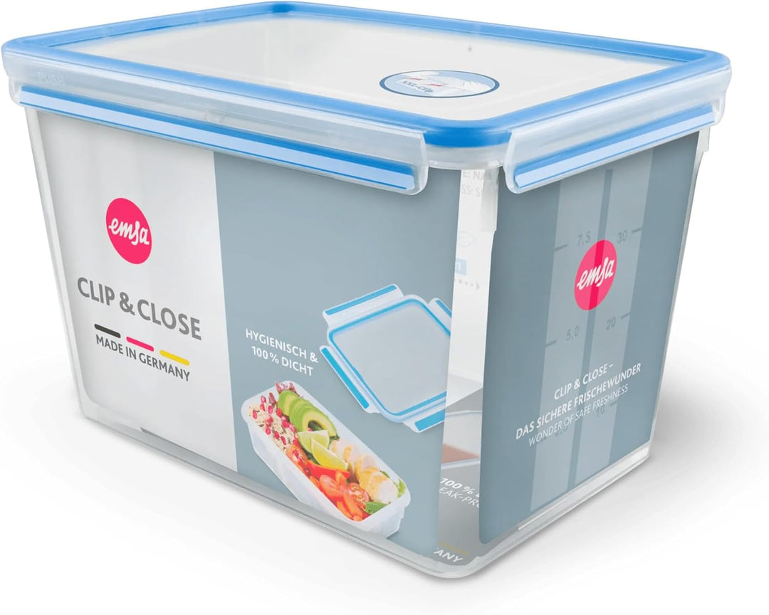 EMSA Clip & Close Frischhaltedose, rechteckig, 10,6 L, Maxiformat, Aufbewahrungsbox, 100 Prozent dic