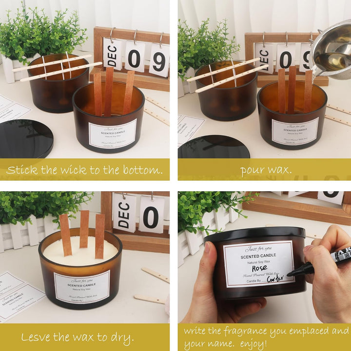 MILIVIXAY 6 x 680 ml Kerzengläser mit Metalldeckel und Kerzenherstellungs-Kits – 3 Docht-Kerzenglas,