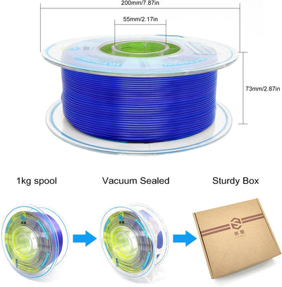 YOUSU Dreifarbiges PLA Filament,3D Drucker Filament 1,75 mm (± 0,03 mm), Seiden Blau/Lila/Gelb Dreif