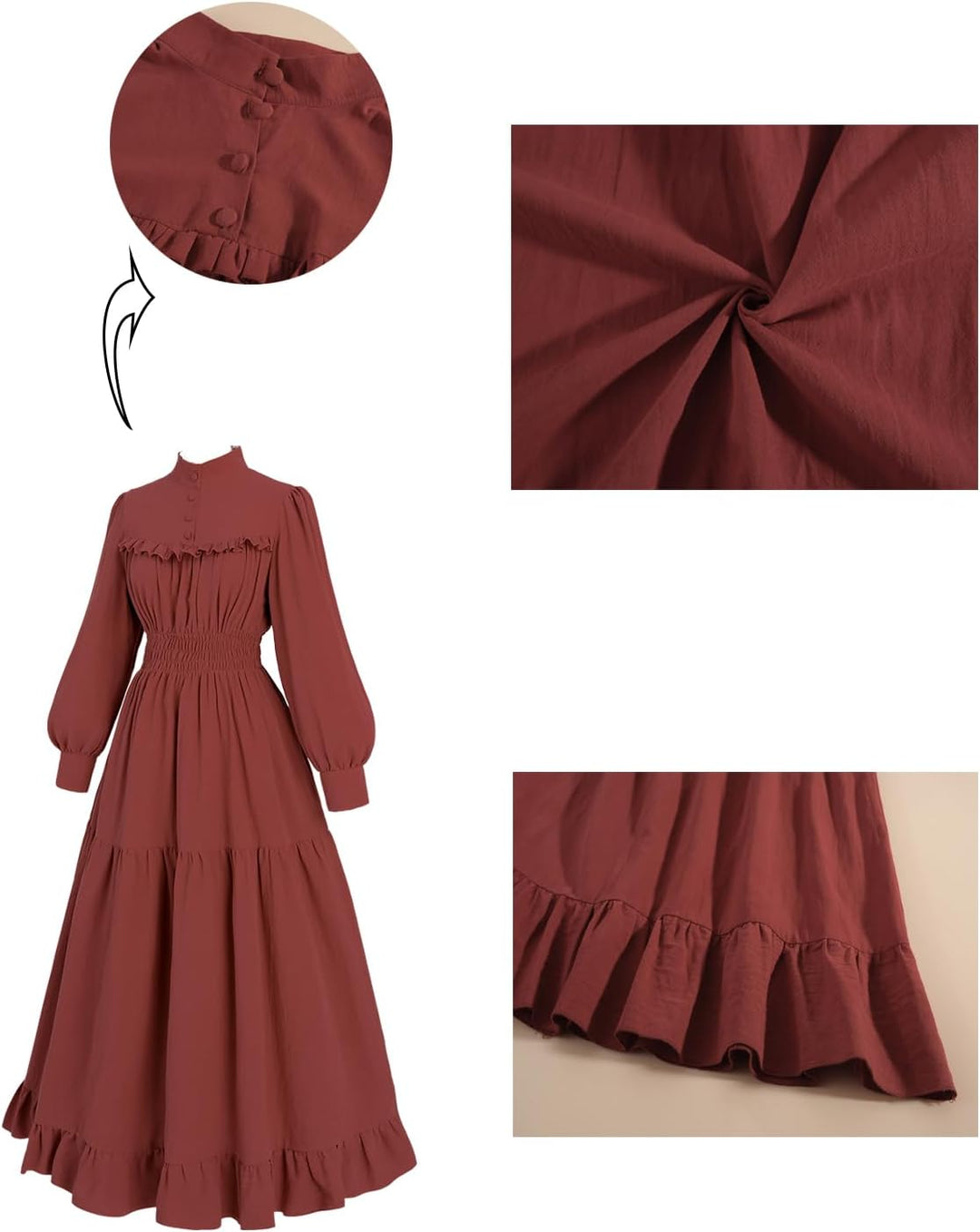 CR ROLECOS Mittelalter Kleidung Damen Viktorianisches Kleid Langarm A-Linie Vintage Edwardianisches