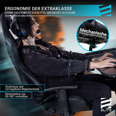 ELITE LED Gaming Stuhl MG200 Destiny - Ergonomischer Bürostuhl - Schreibtischstuhl - Chefsessel - Se