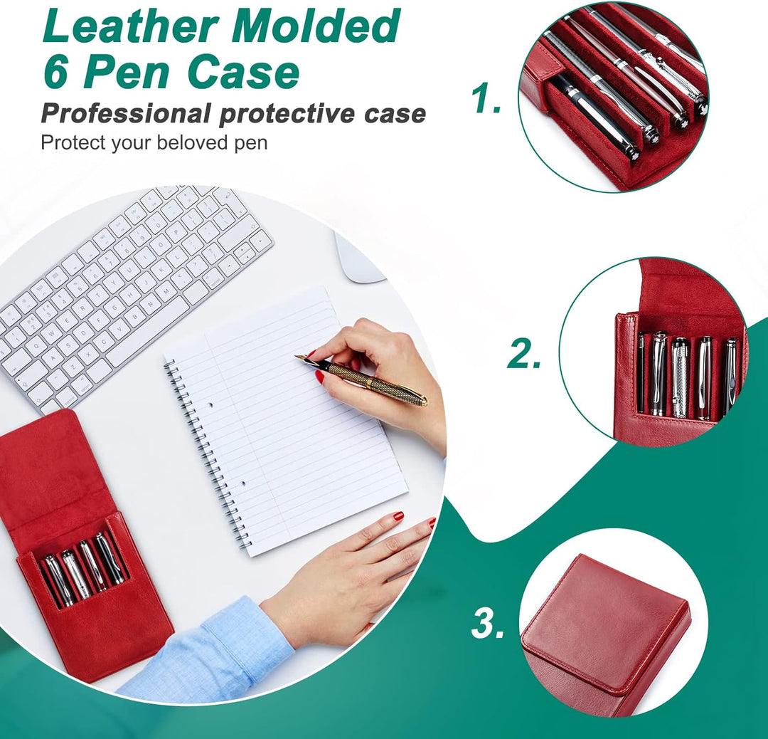 Hiram Leder-Füllfederhalter-Etui für 6 Stifte, Tragbare Aufbewahrungsbox für Stifte aus Pflanzlich G