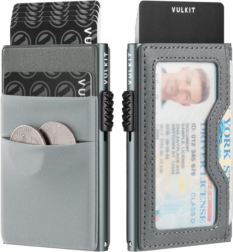 VULKIT Kreditkartenetui mit EDC-Fächern und Ausweisfenster, RFID-blockierende Pop Up Karten Geldbörs