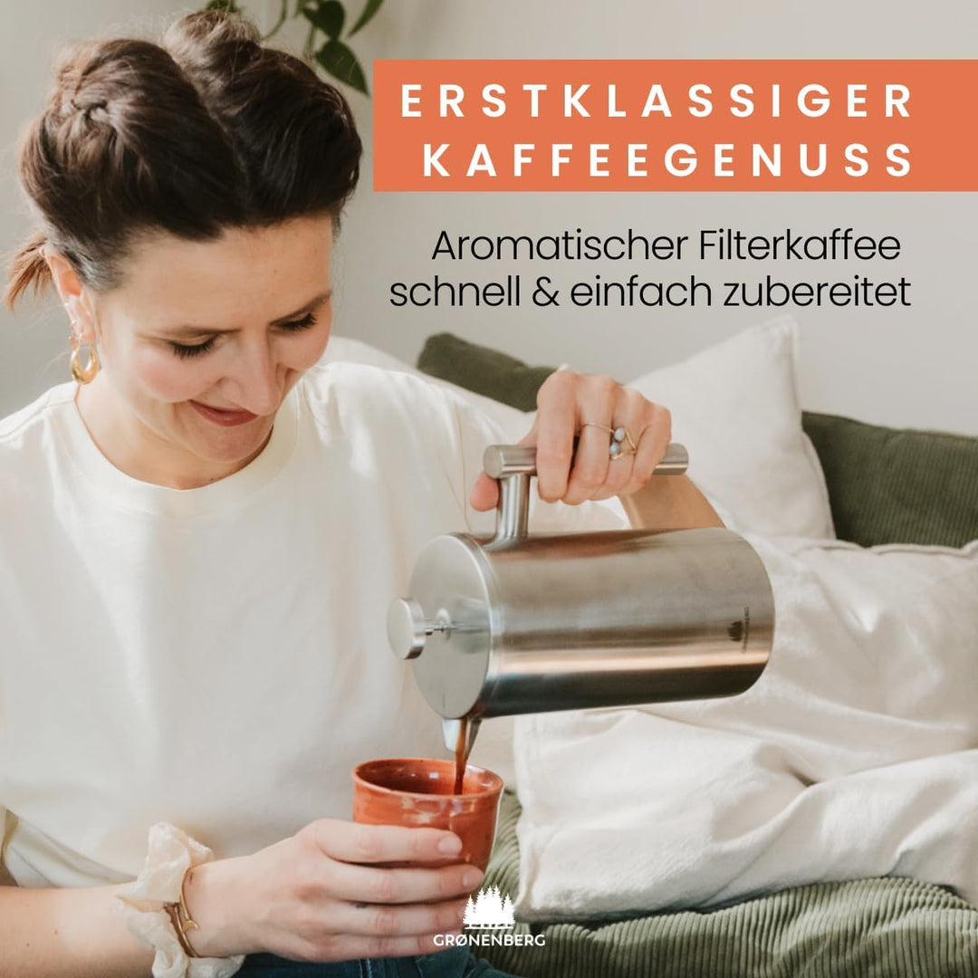 Groenenberg Spar Set 7 | French Press Thermo 600ml + Bio Filterkaffee 500g | Edelstahl Kaffeepresse