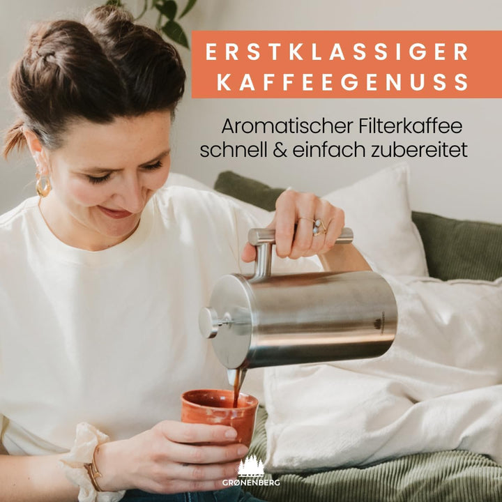 Groenenberg Spar Set 7 | French Press Thermo 600ml + Bio Filterkaffee 500g | Edelstahl Kaffeepresse