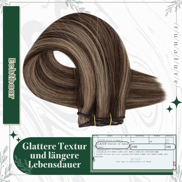 RUNATURE Echthaar Extensions Clip Braun Hervorheben 25cm 3pcs Clip in Extensions Echthaar Seamless C