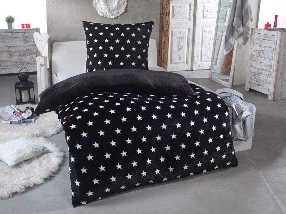 MALIKA Warme Winter Plüsch Sterne Wende-Bettwäsche Nicky-Teddy &